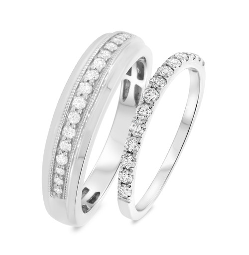 Photo of Preston 3/4 cttw Wedding Band Set 14K White Gold [WB446W]