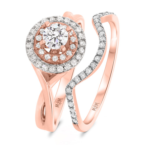Photo of Barlas  1 ct tw. Lab Grown Round Solitaire Bridal Set 10K Rose Gold [BR5862R-C000]