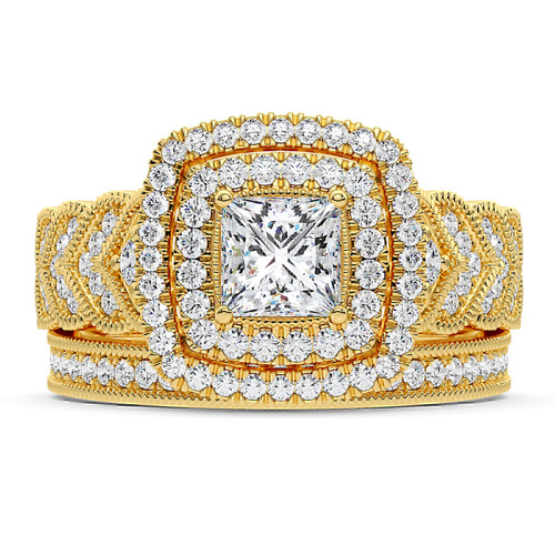 Photo of Zenevieva 4 ct tw. Lab Grown Princess Solitaire Bridal Set 14K Yellow Gold [BR5890Y-K090]