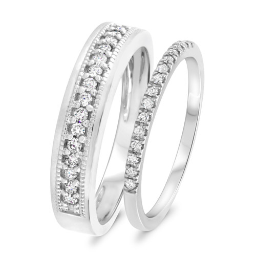 Photo of Dean 1/2 ct tw. Diamond His and Hers Matching Wedding Band Set 14K White Gold [WB911W]