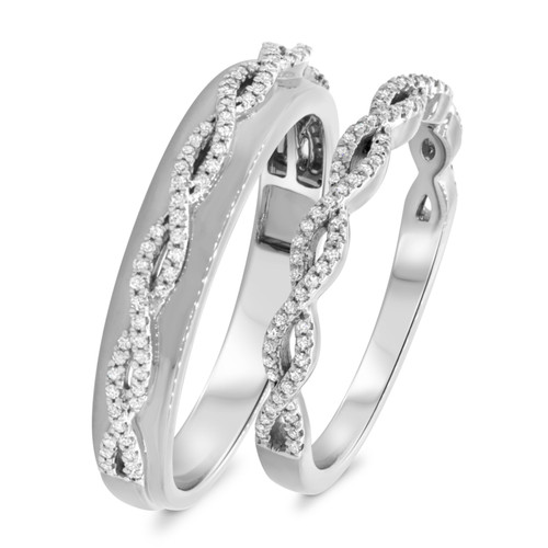 Photo of Isla 3/8 cttw His and Hers Matching Wedding Band Set 14K White Gold [WB472W]
