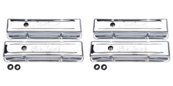 2x Edelbrock Chrome Valve Cover Set | Chevy Small Block V8 262-400 Cubic Inch | Triple Chrome Plated, Baffled, With Breather Hole