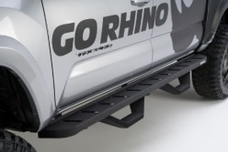 Fits 2007-2021 Toyota Tundra Go Rhino Running Board 6344158020T RB10; Textured; Black; Mild Steel; Unlighted; Rocker Panel Mount; With Drop Down Step