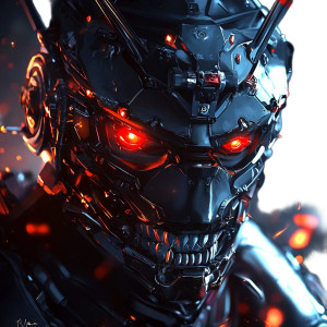 Robotic Ninja Portrait Vinyl Car Decal Sticker – Waterproof & UV-Resistant 