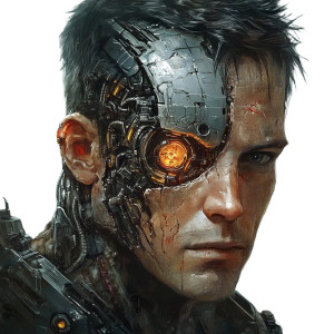 Battle-Scarred Cyborg Vinyl Car Decal Sticker – Waterproof & UV-Resistant 8"