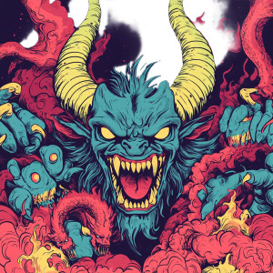 Demonic Cartoon Battle Vinyl Car Decal Sticker – Waterproof & UV-Resistant 8"