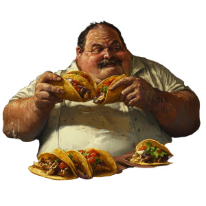 Fat Guy Eating Tacos Vinyl Car Decal Sticker – Waterproof & UV-Resistant 8"