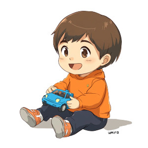 Asian Boy With Toy Car Vinyl Car Decal Sticker – Waterproof & UV-Resistant 8"