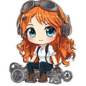 Chibi Engineer Girl Vinyl Car Decal Sticker – Waterproof & UV-Resistant 8"