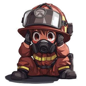 Scared Firefighter Chibi Vinyl Car Decal Sticker – Waterproof & UV-Resistant 8"