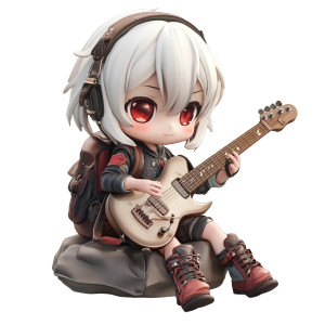 Chibi Guitar Girl Vinyl Car Decal Sticker – Waterproof & UV-Resistant 8"