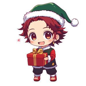 Chibi Tanjiro Christmas Vinyl Car Decal Sticker – Waterproof & UV-Resistant 8"