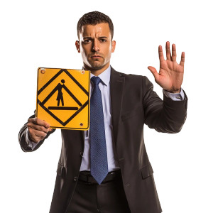 Man With Caution Sign Vinyl Car Decal Sticker – Waterproof & UV-Resistant 8"
