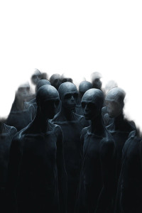 Gray Aliens Gathering Vinyl Car Decal Sticker – Waterproof & UV-Resistant 8"