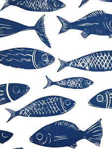 Blue Monochrome Sardines Vinyl Car Decal Sticker – Waterproof & UV-Resistant 8"