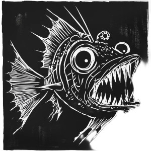 Steampunk Anglerfish Linocut Vinyl Car Decal Sticker – Waterproof & UV-Resistant 8"