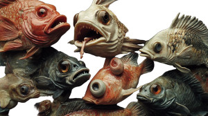 Angry Fishes Feast Vinyl Car Decal Sticker – Waterproof & UV-Resistant 8"