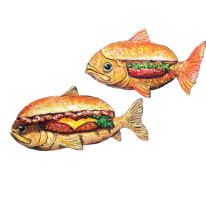 Fish With Burger Vinyl Car Decal Sticker – Waterproof & UV-Resistant 8"