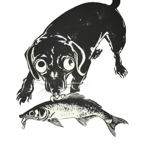 Dachshund Eating Fish Vinyl Car Decal Sticker – Waterproof & UV-Resistant 8" Dachshund Eating Fish Vinyl Car Decal Sticker – Waterproof & UV-Resistant 8"