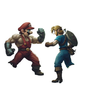Muscular Mario Vs Link Vinyl Car Decal Sticker – Waterproof & UV-Resistant 8" Muscular Mario Vs Link Vinyl Car Decal Sticker – Waterproof & UV-Resistant 8"