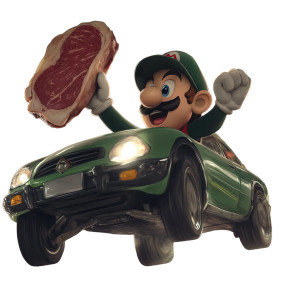 Luigi Drifting Steak Vinyl Car Decal Sticker – Waterproof & UV-Resistant 8"