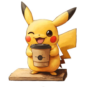 Happy Pikachu Coffee Vinyl Car Decal Sticker – Waterproof & UV-Resistant 8"