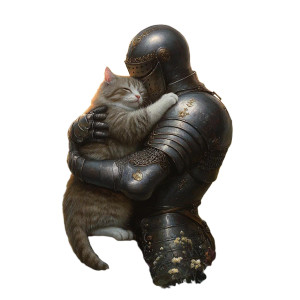 Knight Hugs Cat Vinyl Car Decal Sticker – Waterproof & UV-Resistant 8"