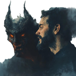 Man With Demon Vinyl Car Decal Sticker – Waterproof & UV-Resistant 8"