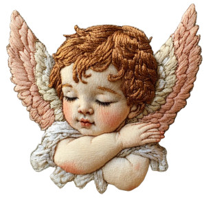 Embroidered Cherub Angel Vinyl Car Decal Sticker – Waterproof & UV-Resistant 8"
