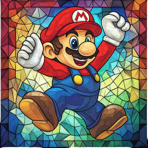 Stained Glass Mario Vinyl Car Decal Sticker – Waterproof & UV-Resistant 8"