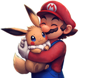 Mario Hugs Eevee Vinyl Car Decal Sticker – Waterproof & UV-Resistant 8"