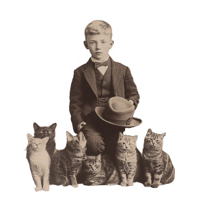 Vintage Boy With Cats Vinyl Car Decal Sticker – Waterproof & UV-Resistant 8"