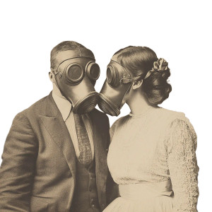 Vintage Gas Mask Couple Vinyl Car Decal Sticker – Waterproof & UV-Resistant 8"
