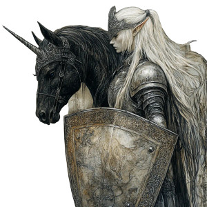 Elven Soldier Unicorn Vinyl Car Decal Sticker – Waterproof & UV-Resistant 8"