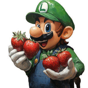 Luigi Eating Strawberries Vinyl Car Decal Sticker – Waterproof & UV-Resistant 8"