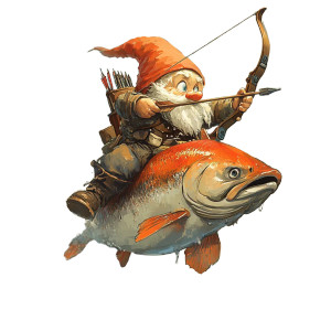 Gnome Salmon Rider Vinyl Car Decal Sticker – Waterproof & UV-Resistant 8"