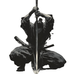 Kneeling Swordsman Vinyl Car Decal Sticker – Waterproof & UV-Resistant 8"
