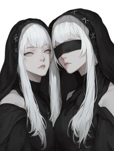 Blindfolded Twin Nuns Vinyl Car Decal Sticker – Waterproof & UV-Resistant 8"