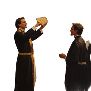 Priest With Garlic Bread Vinyl Car Decal Sticker – Waterproof & UV-Resistant 8"