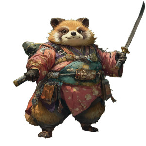 Playful Tanuki Warrior Vinyl Car Decal Sticker – Waterproof & UV-Resistant 8"