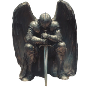 Kneeling Winged Warrior Vinyl Car Decal Sticker – Waterproof & UV-Resistant 8"