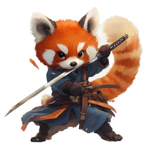 Red Panda Swordsman Vinyl Car Decal Sticker – Waterproof & UV-Resistant 8"