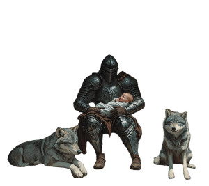 Knight With Baby Vinyl Car Decal Sticker – Waterproof & UV-Resistant 8"