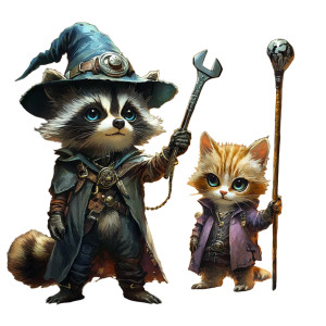 Magician Raccoon & Cat Vinyl Car Decal Sticker – Waterproof & UV-Resistant 8"
