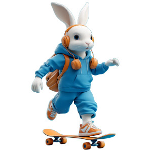 Cyber Rabbit Skateboarder Vinyl Car Decal Sticker – Waterproof & UV-Resistant 8"