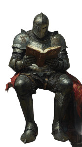 Armored Knight Reading Vinyl Car Decal Sticker – Waterproof & UV-Resistant 8"