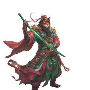 Guan Yu Cat Vinyl Car Decal Sticker – Waterproof & UV-Resistant 8"