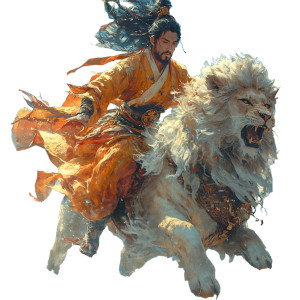 Taoist Priest Riding Lion Vinyl Car Decal Sticker – Waterproof & UV-Resistant 8"