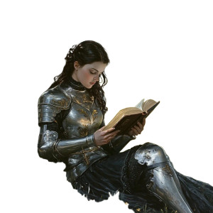 Armored Woman Reading Vinyl Car Decal Sticker – Waterproof & UV-Resistant 8"