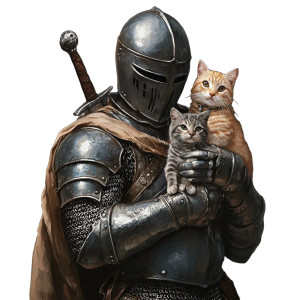 Knight With Cats Vinyl Car Decal Sticker – Waterproof & UV-Resistant 8" Knight With Cats Vinyl Car Decal Sticker – Waterproof & UV-Resistant 8"